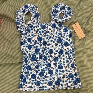 Blue Floral Sleeveless Swim Top